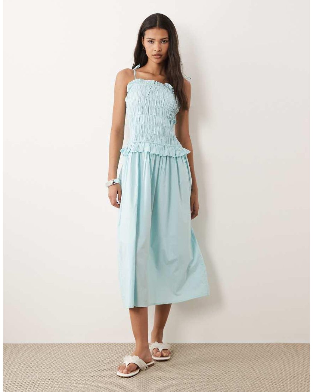 Wednesday's Girl Blue Wednesdays Girl Shirred Midaxi Dress