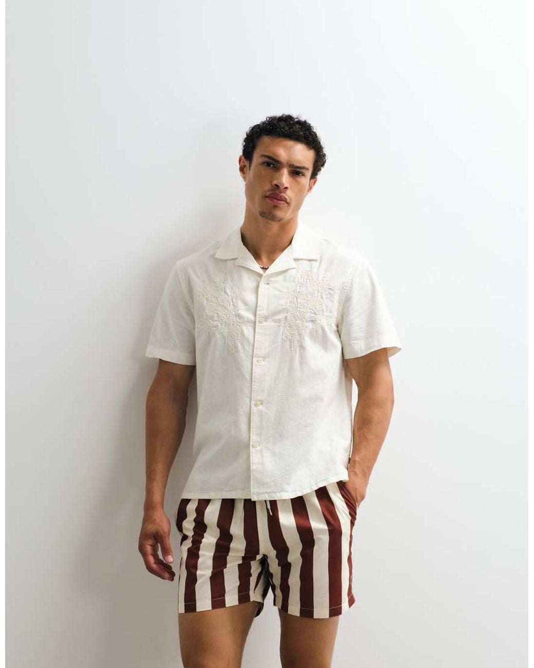 Levi's White Sunset Embroidered Short Sleeve Camp Shirt for men