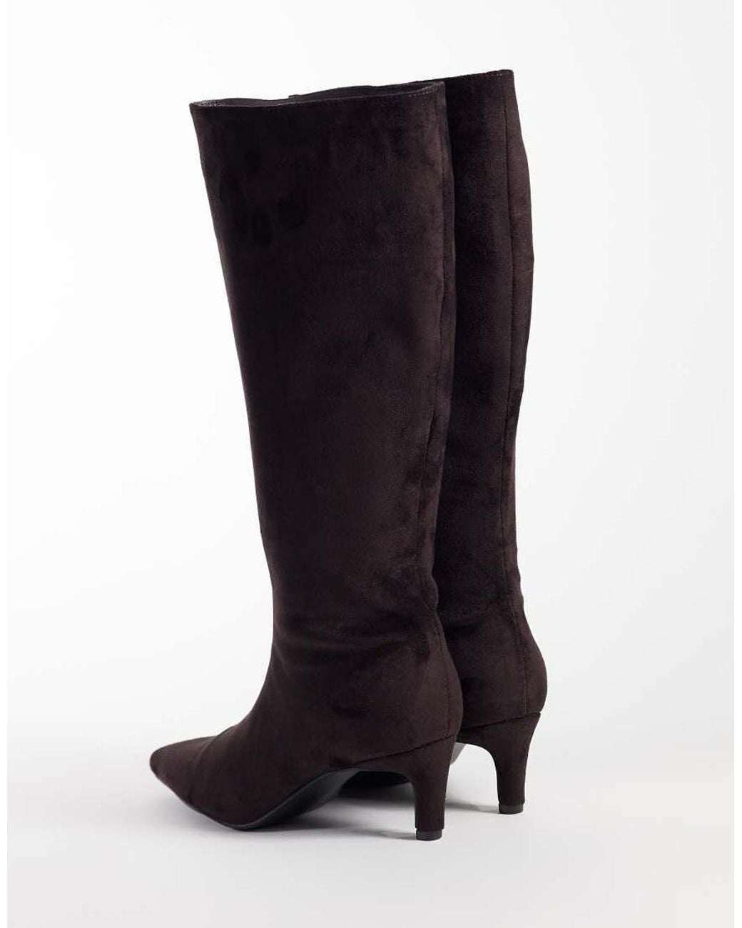 Threadbare Black Faux Suede Knee High Heeled Boot