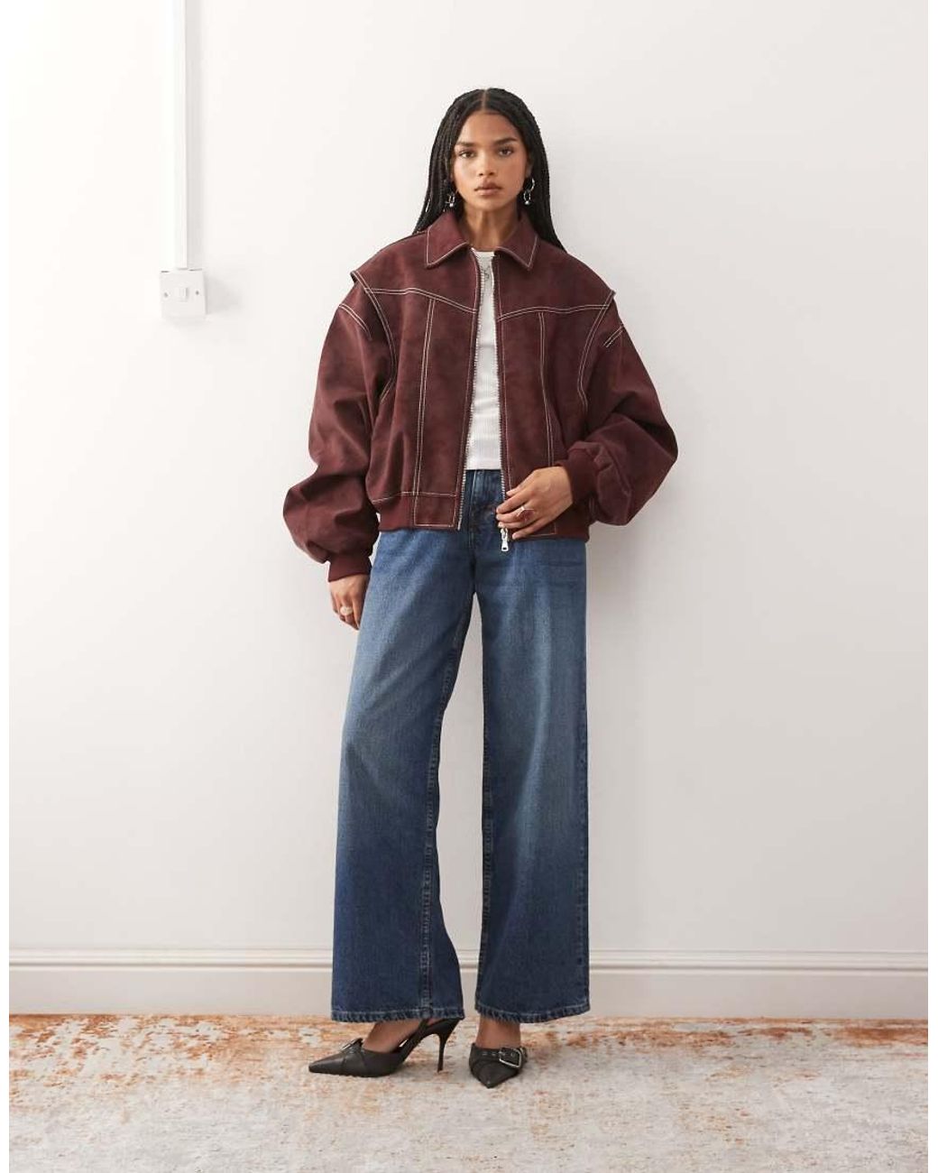 Lioness Blue Exclusive Vista Leather Look Contrast Stitch Bomber Jacket