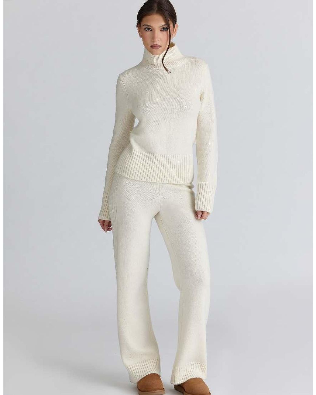 House Of Cb White Skye Ivory Merino Wool Roll Neck Sweater