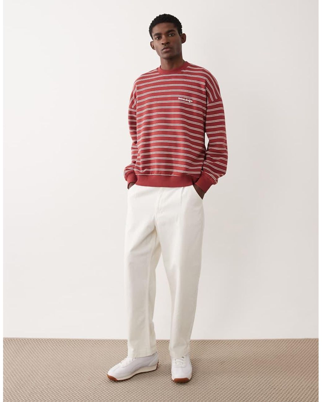 ASOS Red Extreme Oversized Stripe Sweatshirt With Embroidery for men