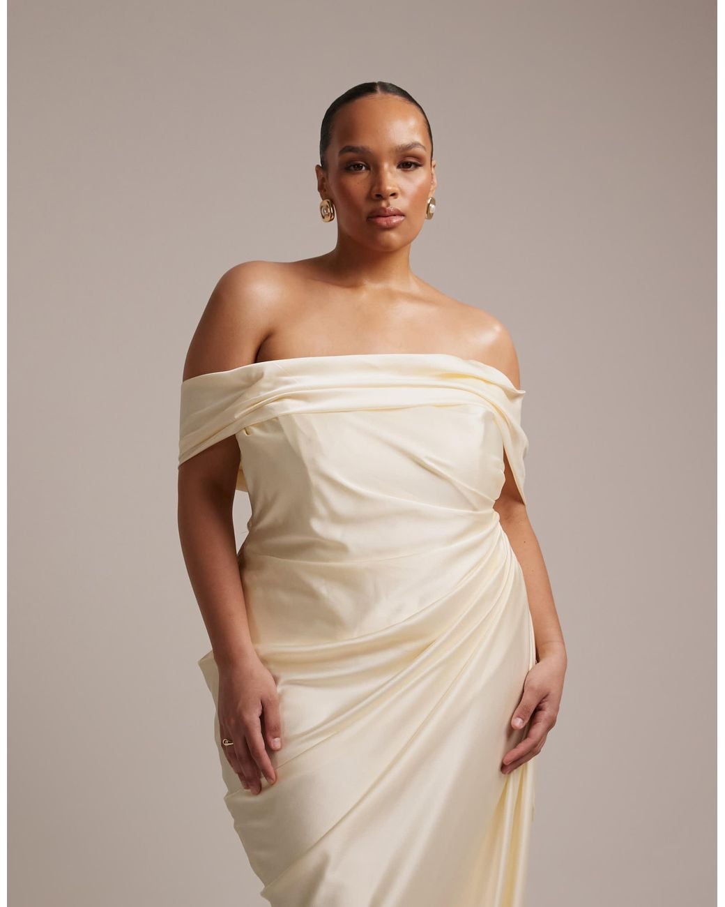 ASOS Asos Design Curve Draped Bardot Tie Back Maxi Wedding Dress in ...