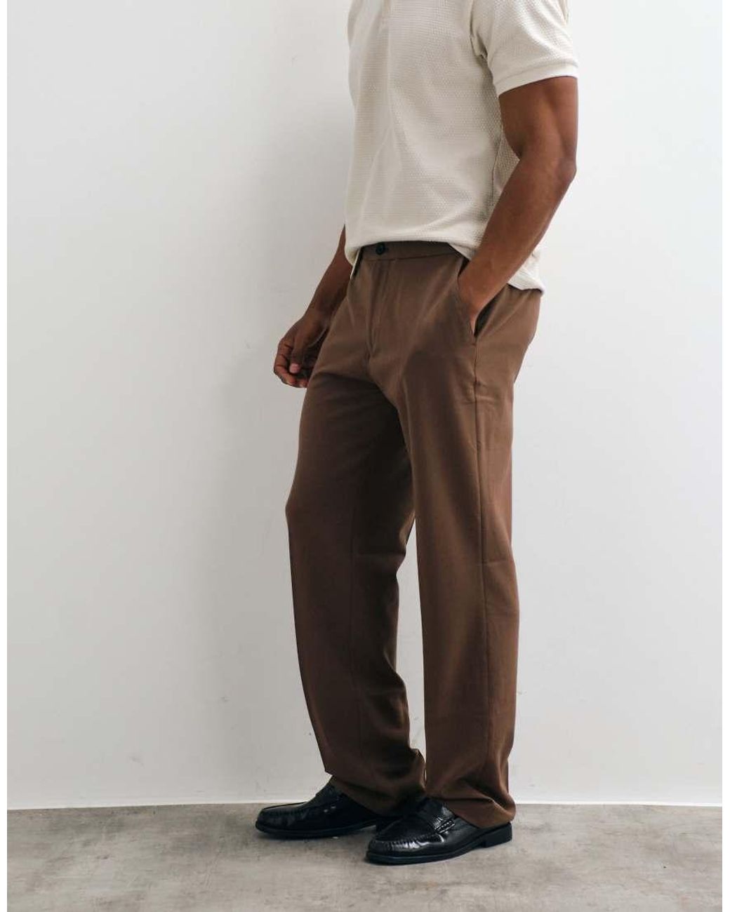 ASOS Brown Flexmax Smart Straight Trousers for men