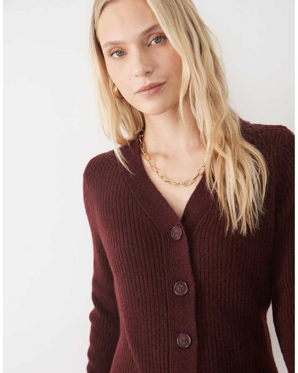Vero Moda Brown Button Front Balloon Sleeve Knitted Mini Dress