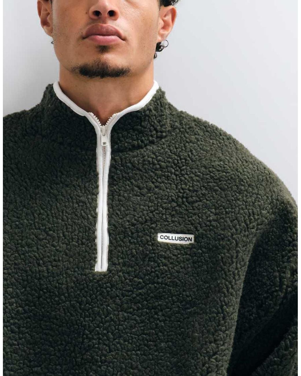 Collusion Natural Borg Funnel Neck Quarter Zip for men