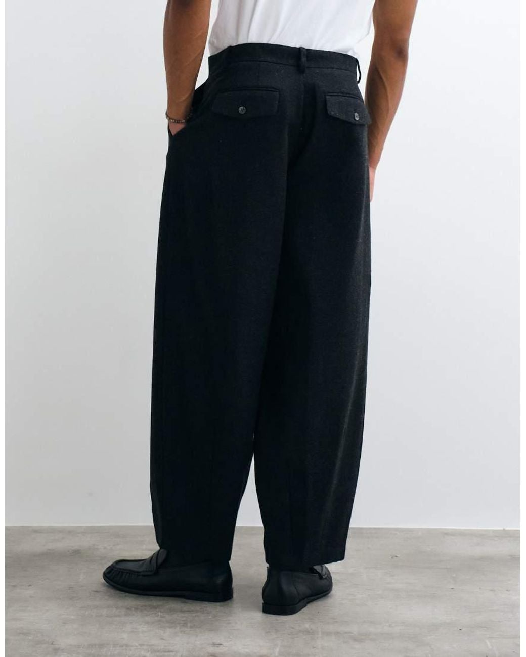 ASOS Black Tailored Wide Barrel Leg Trousers With Wool for men