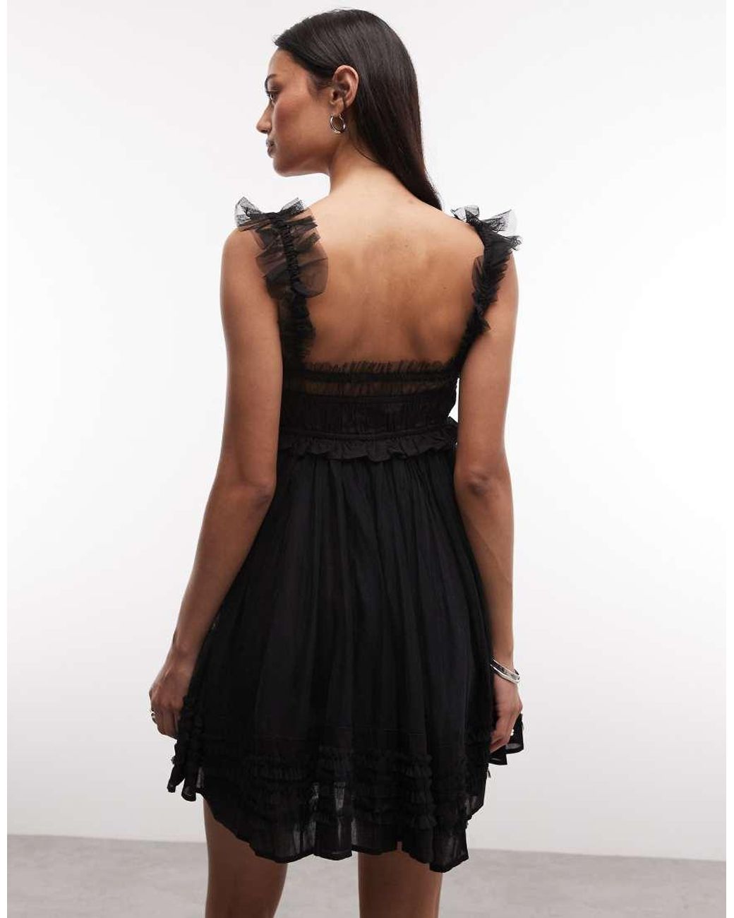 AllSaints Black Angela Sleeveless Lace Ruched Mini Babydoll Dress