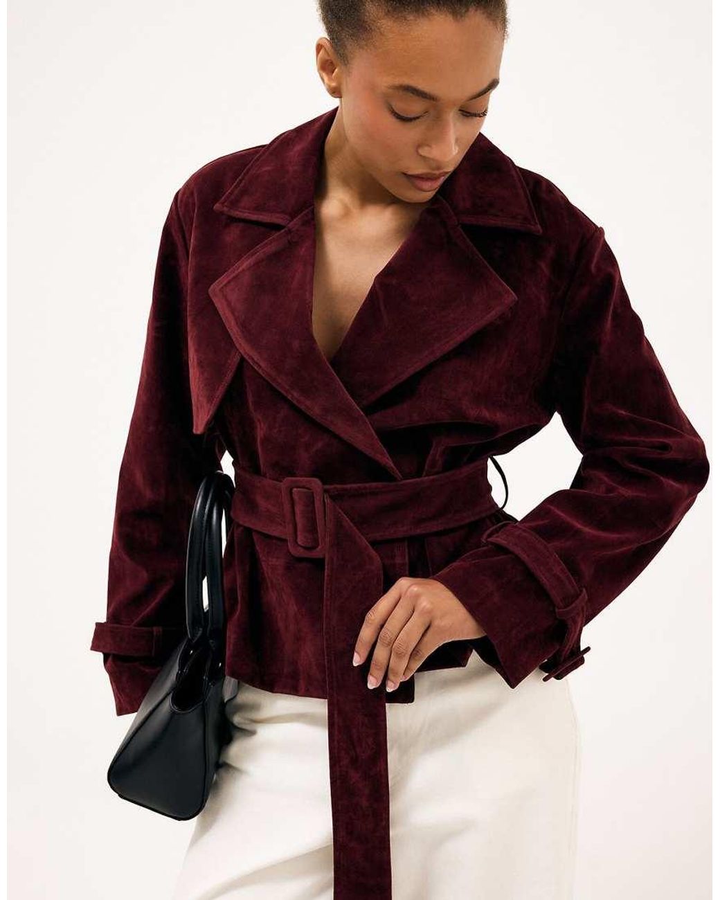 NA-KD Purple Faux Suede Short Trenchcoat