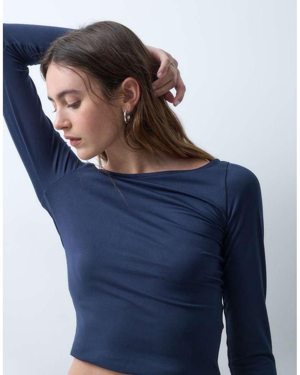 Hollister Blue Long Sleeve Seamless Scoop Neck Top
