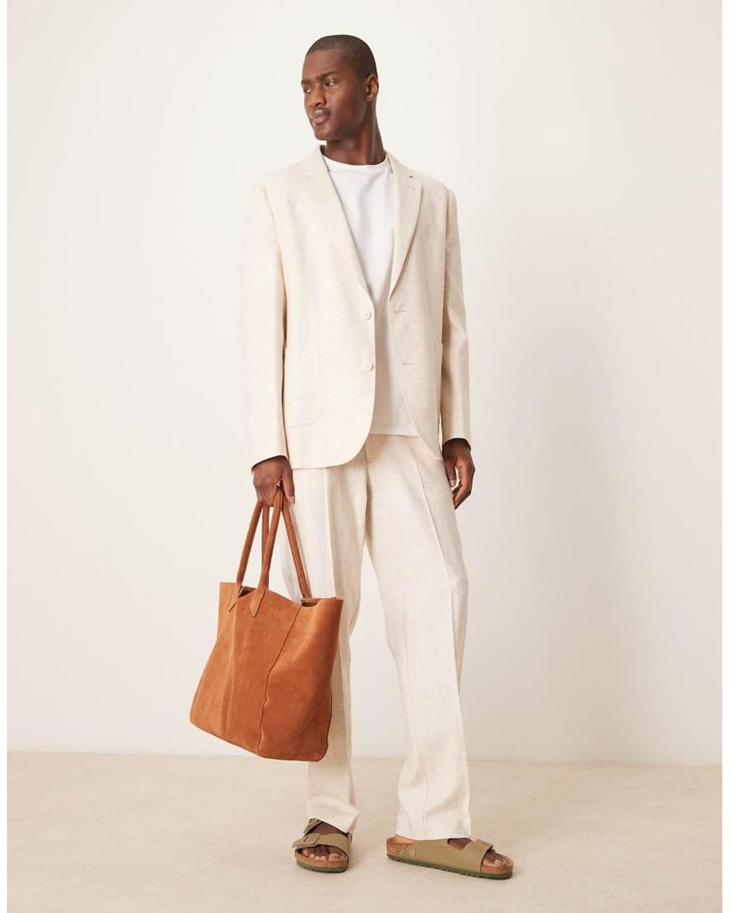 ASOS Natural Linen Cotton Blend Regular Suit Jacket for men