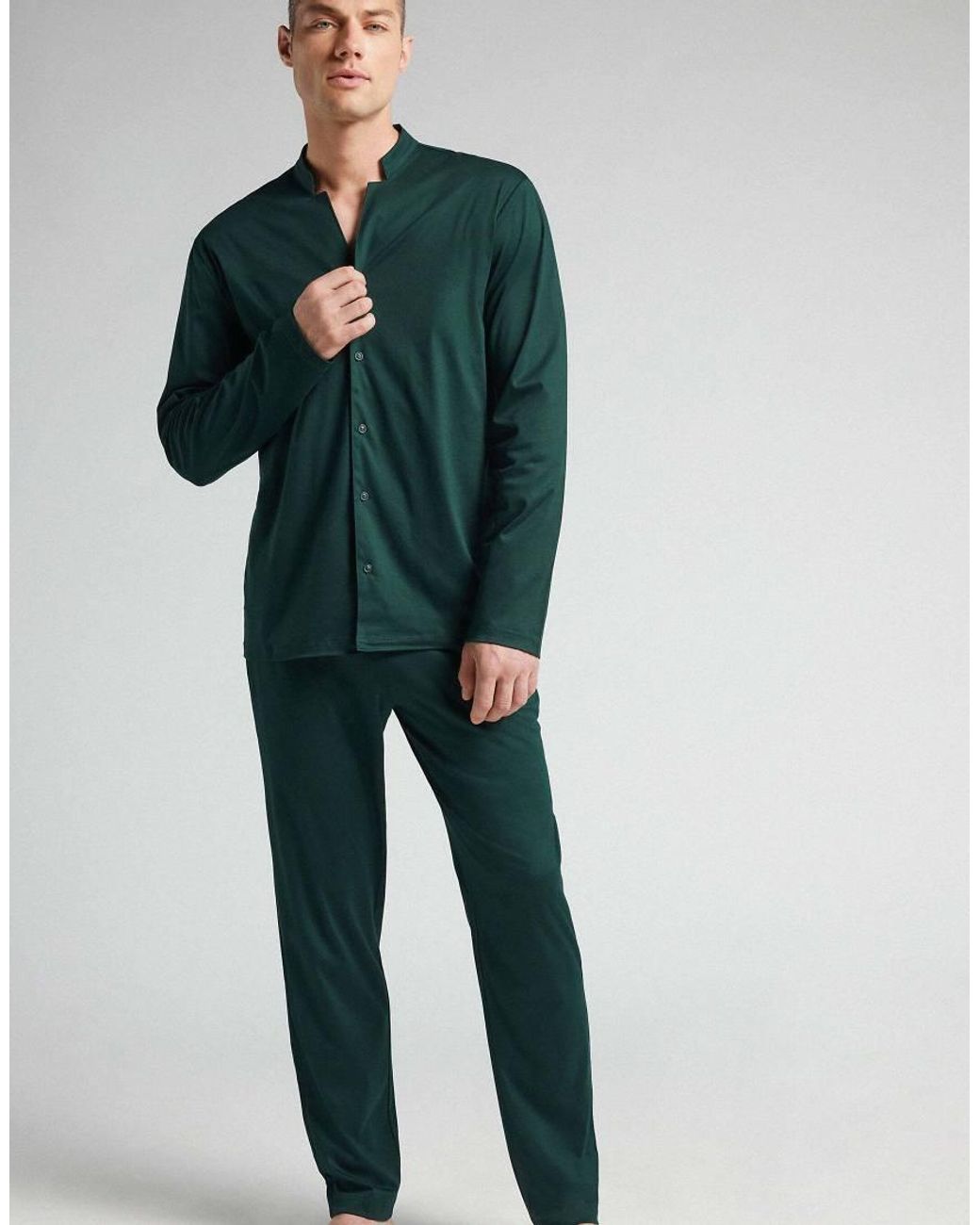 Intimissimi Green Full-Length Button-Up Cotton Pyjamas for men