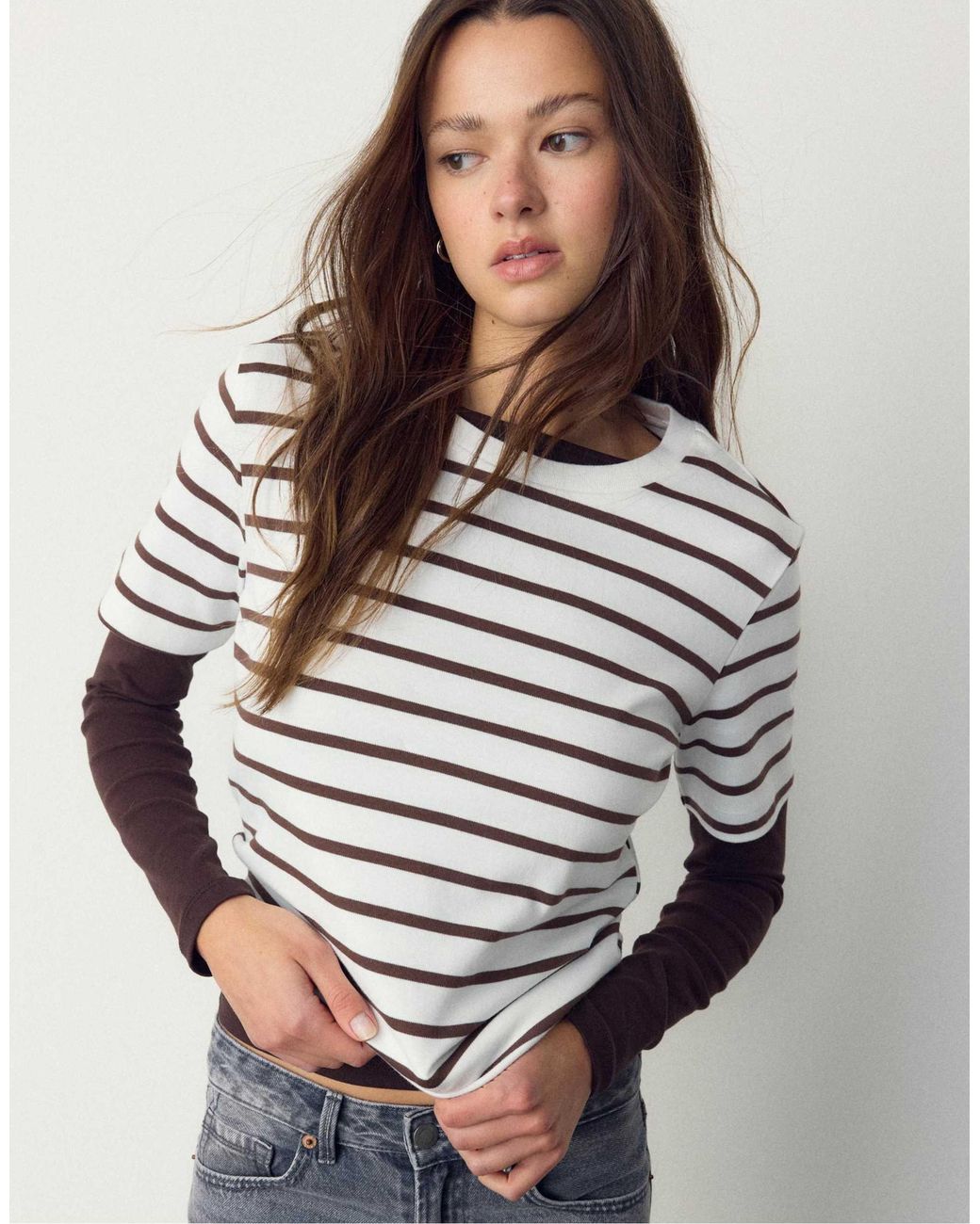 Stradivarius Brown – basic – schweres t-shirt