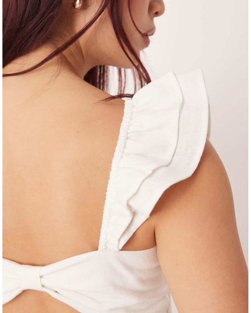 esmé studios Natural Esmee Shirred Beach Dress With Frill Straps