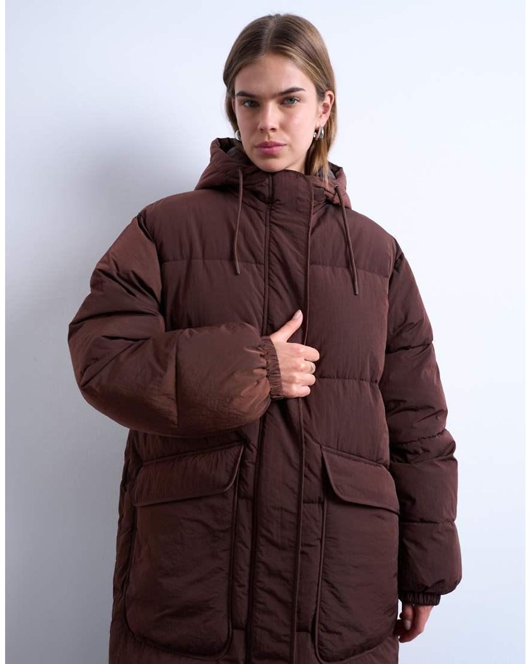 TOPSHOP Brown Longline Techy Puffer Jacket