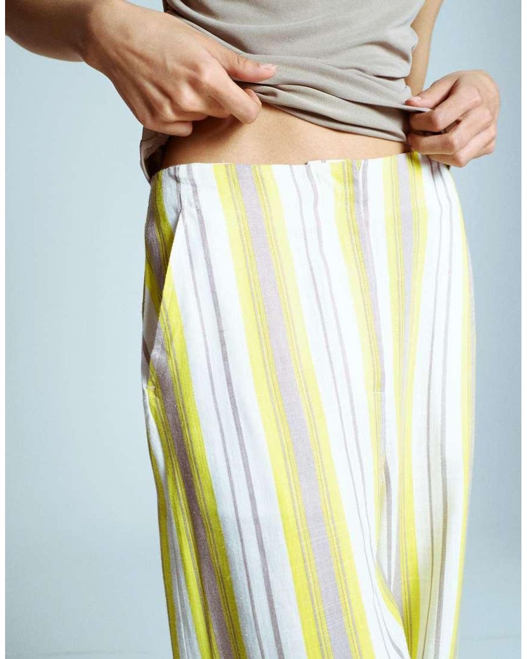 TOPSHOP Blue No Waistband Linen Slouch Trouser
