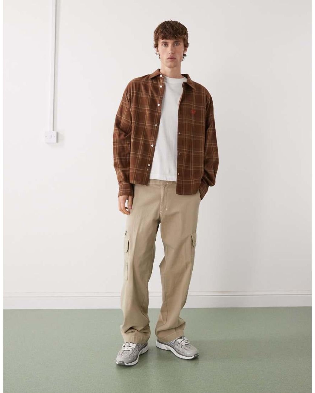 Prohibited Brown Long Sleeve Flannel Shirt for men