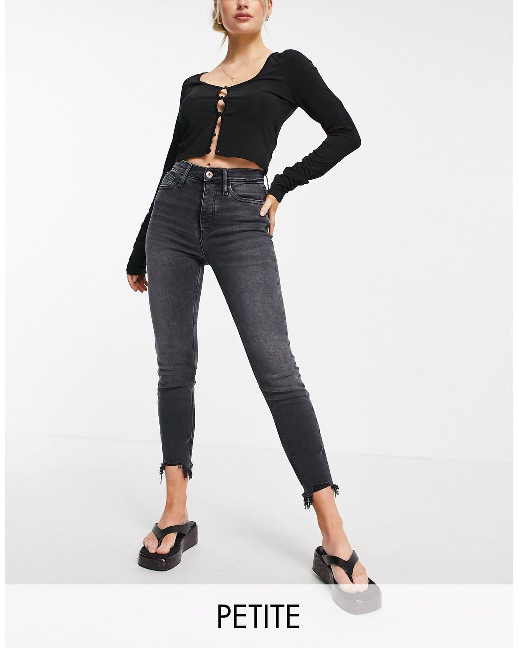 River Island Denim Raw Hem Skinny Jeans in Grey (Gray) - Lyst