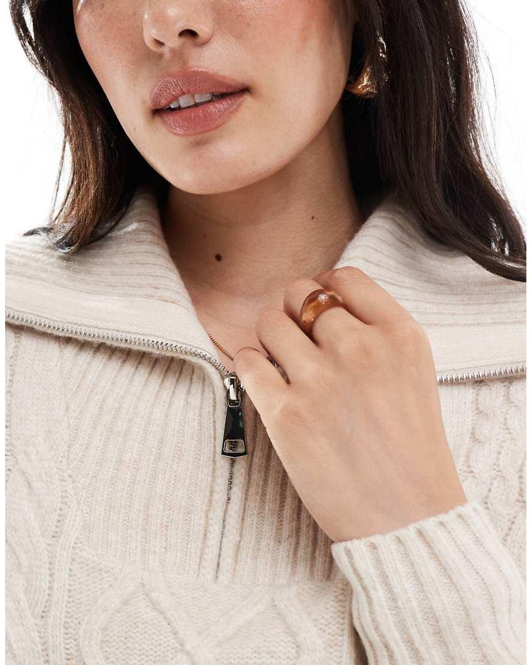 Threadbare White Cable Knit 1/4 Zip Jumper With Collar