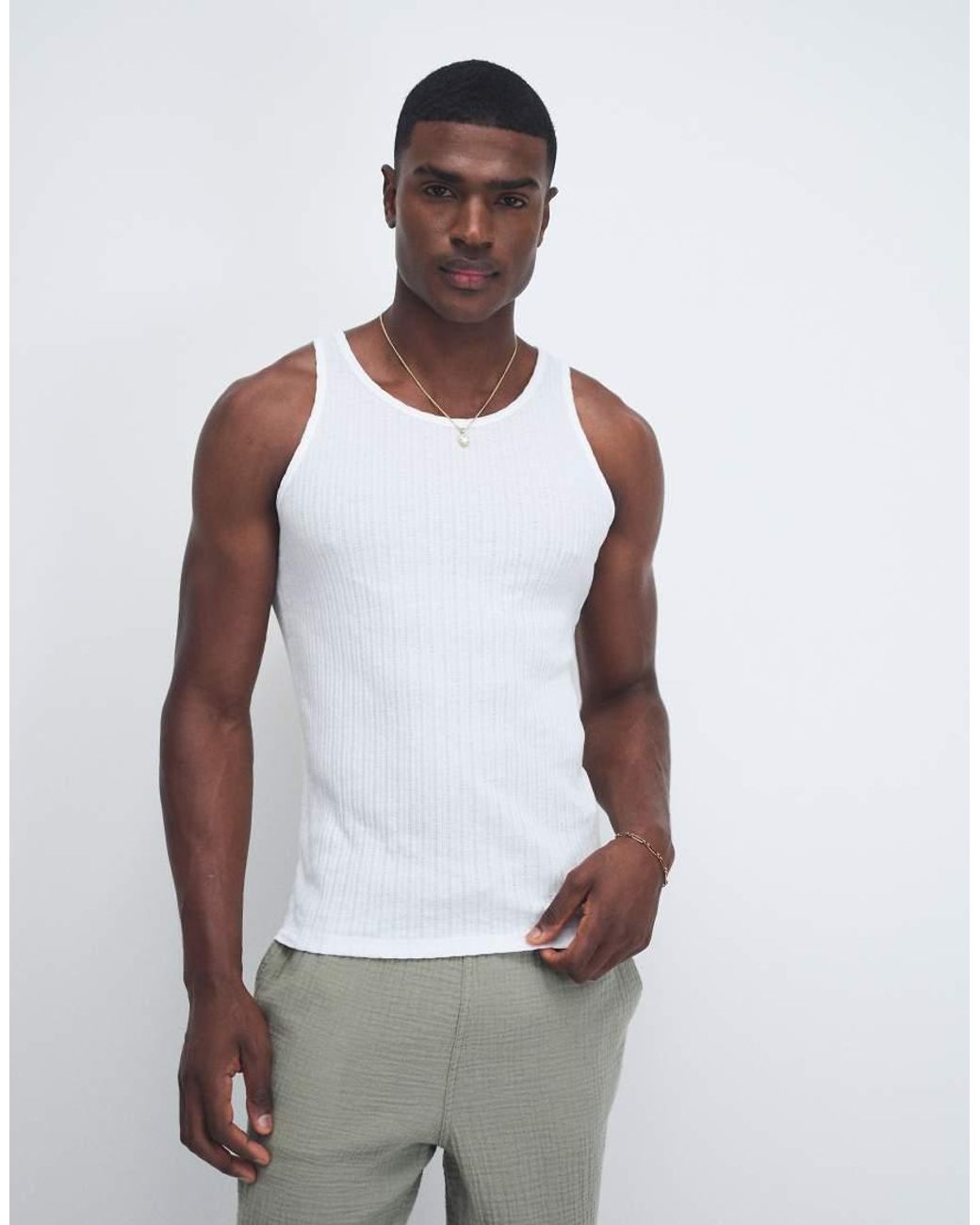 Jack & Jones White Ribbed Muscle Fit Tank Top for men
