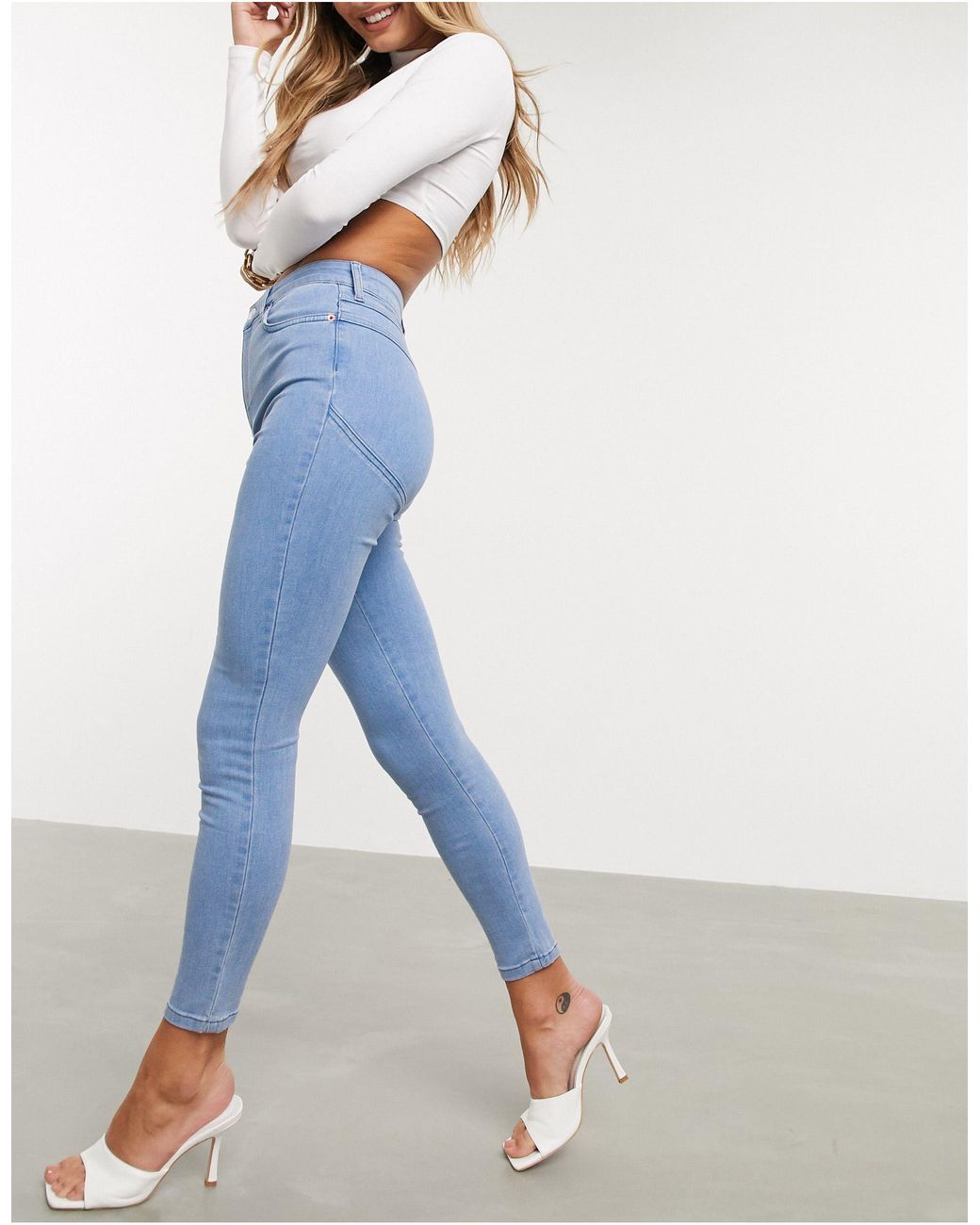ASOS High Rise 'lift And Contour' High Rise Skinny Jeans in Blue | Lyst