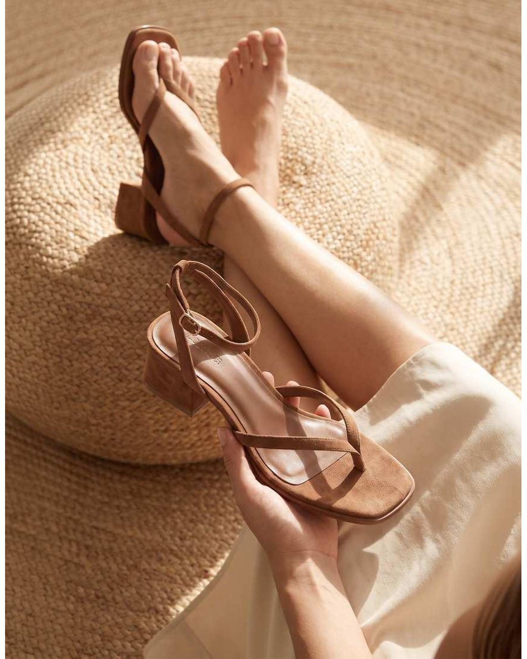 SEQWL Brown Strappy Block Heel Sandals Open Toe With Ankle Strap