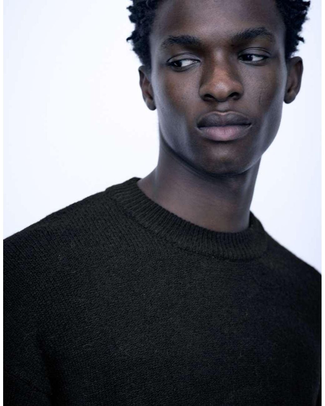 Pull&Bear Black Basic Round Neck Jumper for men