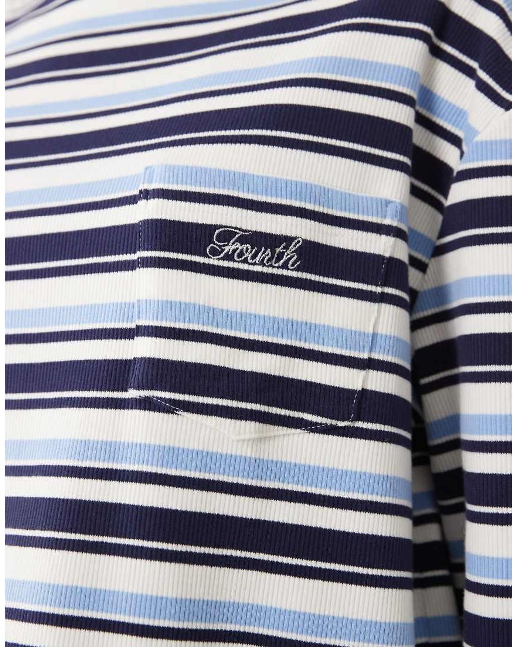 4th & Reckless Blue Cotton Rich Pocket Front Embroidered Logo Wide Sleeve T-shirt Co-ord
