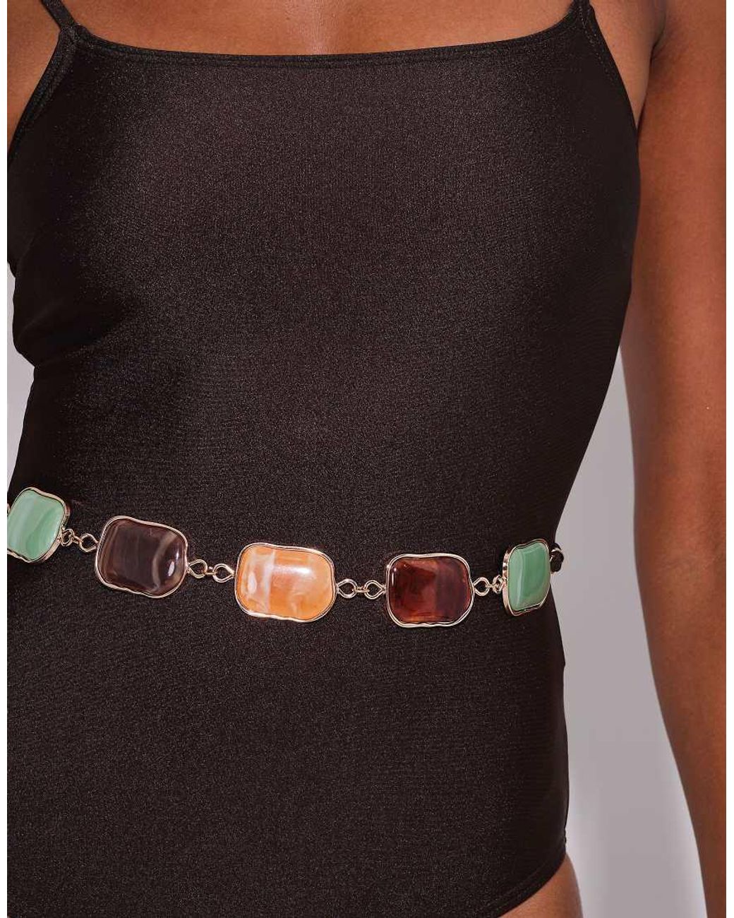 South Beach Brown Stone Belt Detail Scoop Back Swimsuit