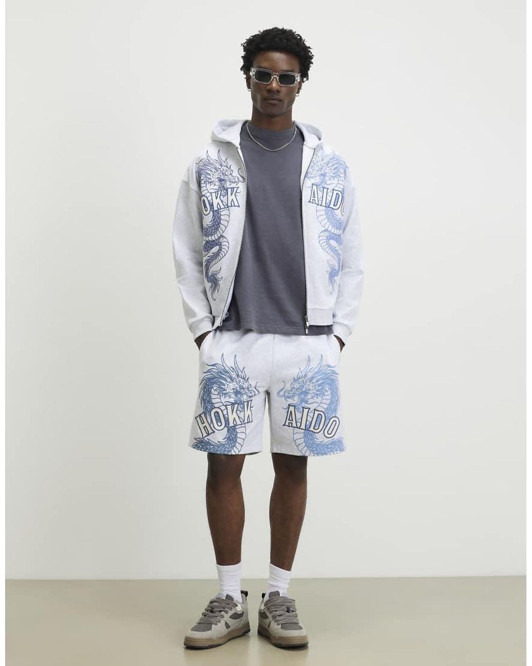 River Island Gray Oversized Fit Hokkaido Hoodie for men