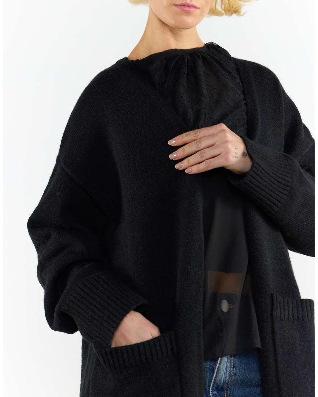 Glamorous Black Long Cardigan With Pocket
