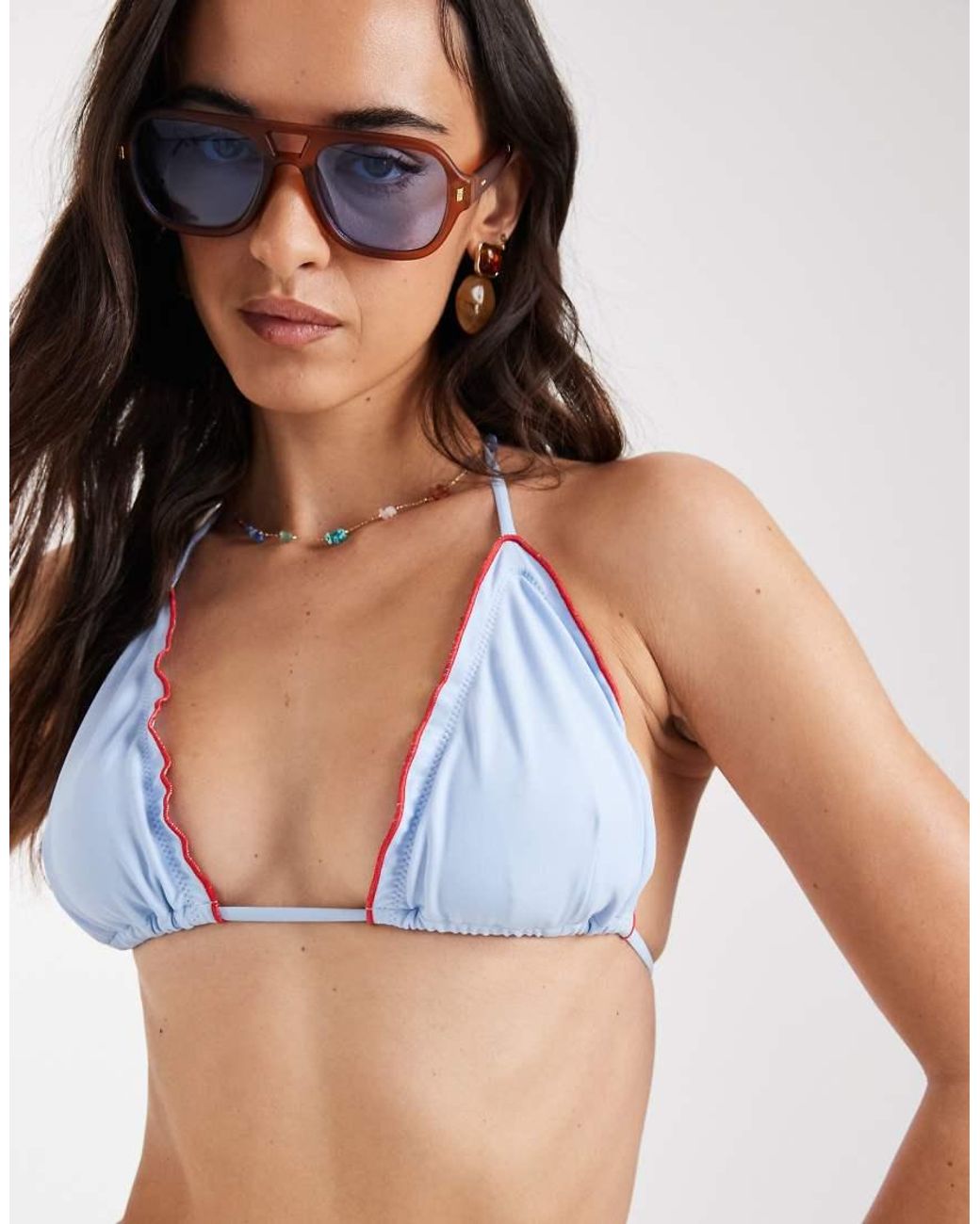 Pieces Brown Frill Detail Triangle Bikini Top