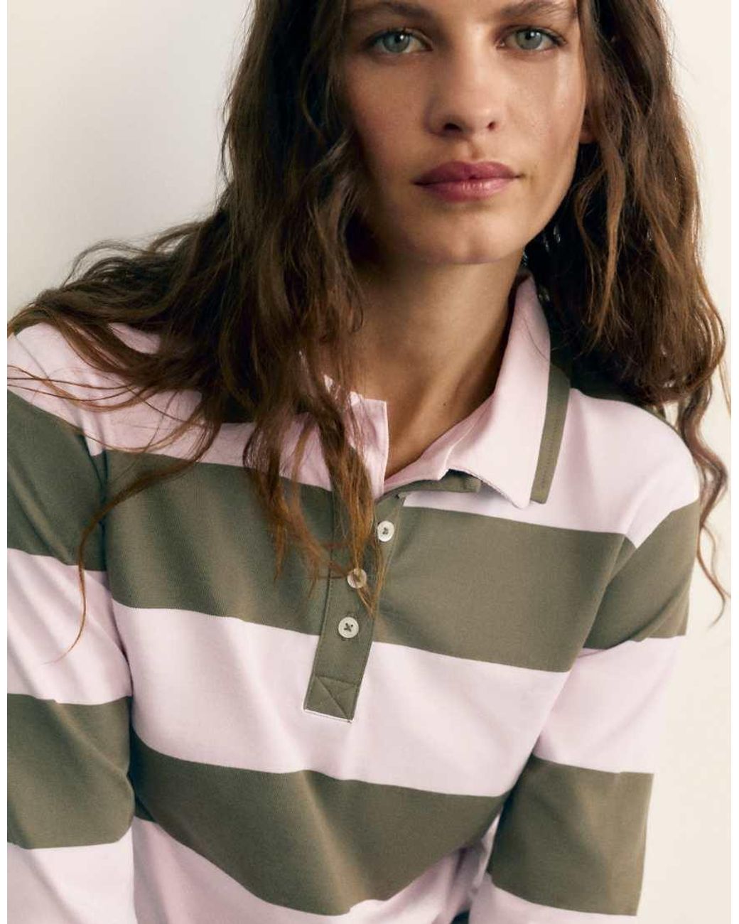 Pull&Bear Natural Long Sleeve Polo Shirt