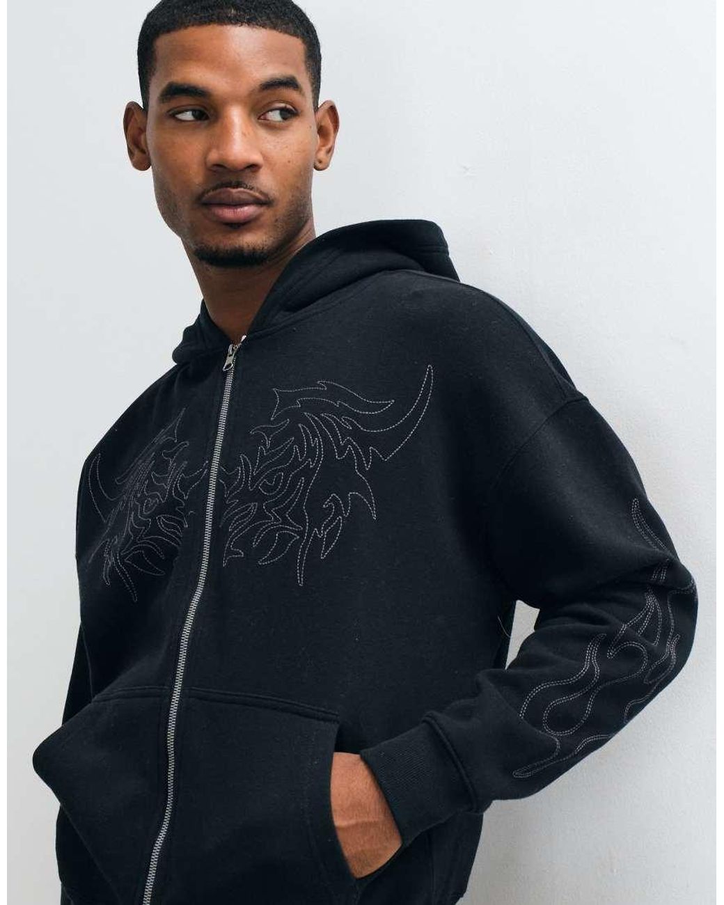 Hollister Blue Boxy Fit Hoodie With Sleeve Detail for men