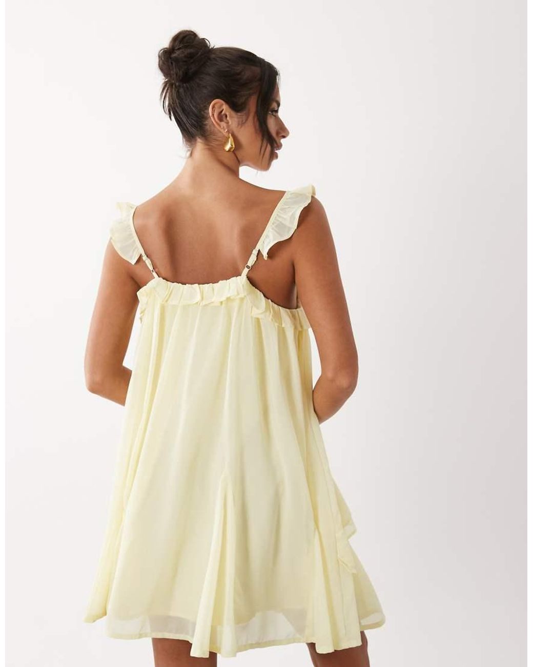 Y.A.S Natural Chiffon Ruffle Trim Cami Mini Dress