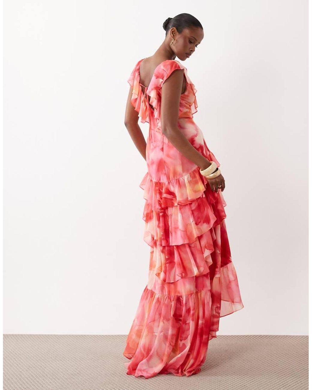 Wanderdoll Cara Plunge Neck Ruffle Tiered Maxi Dress