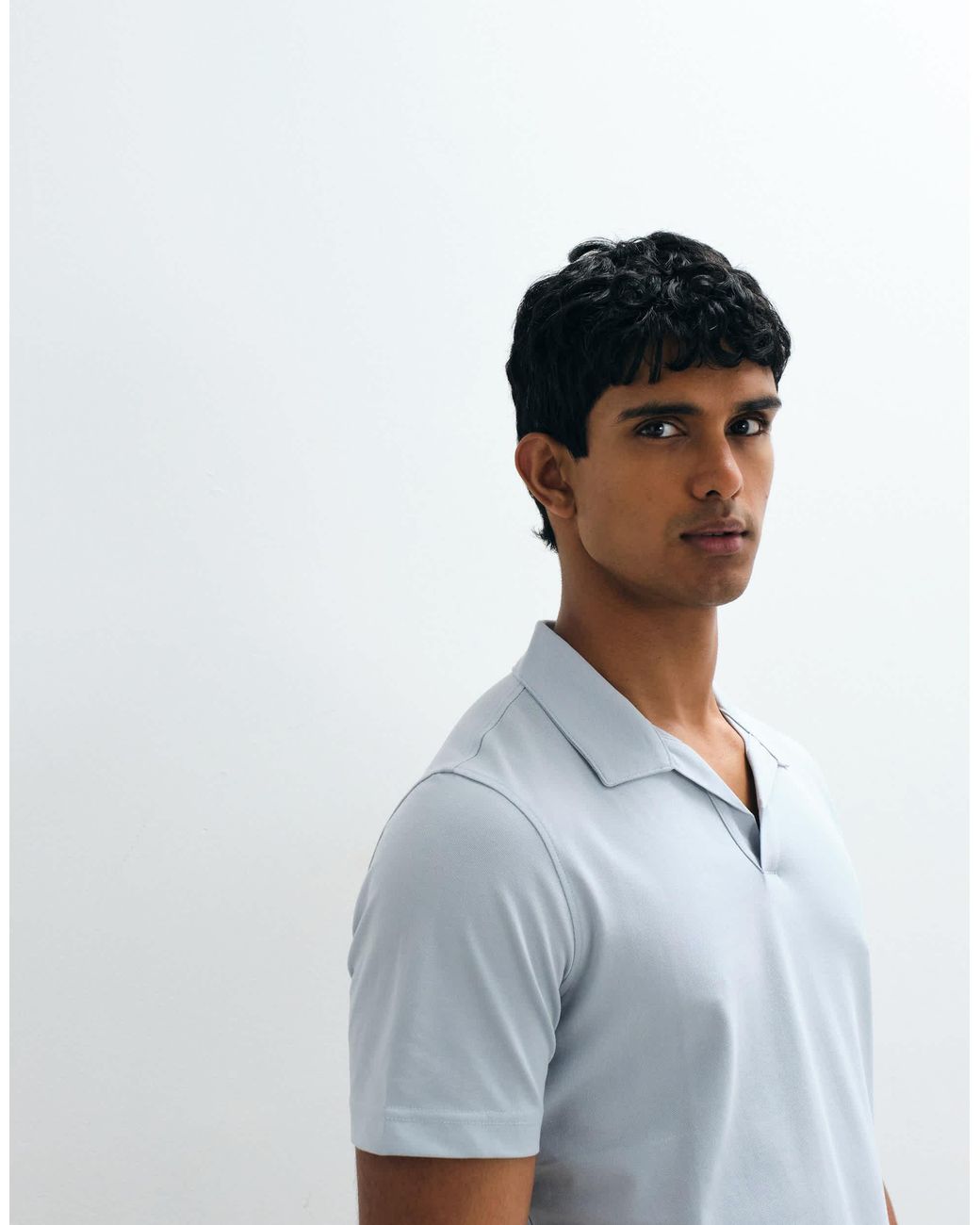 Mango Blue Split Collar T-shirt for men