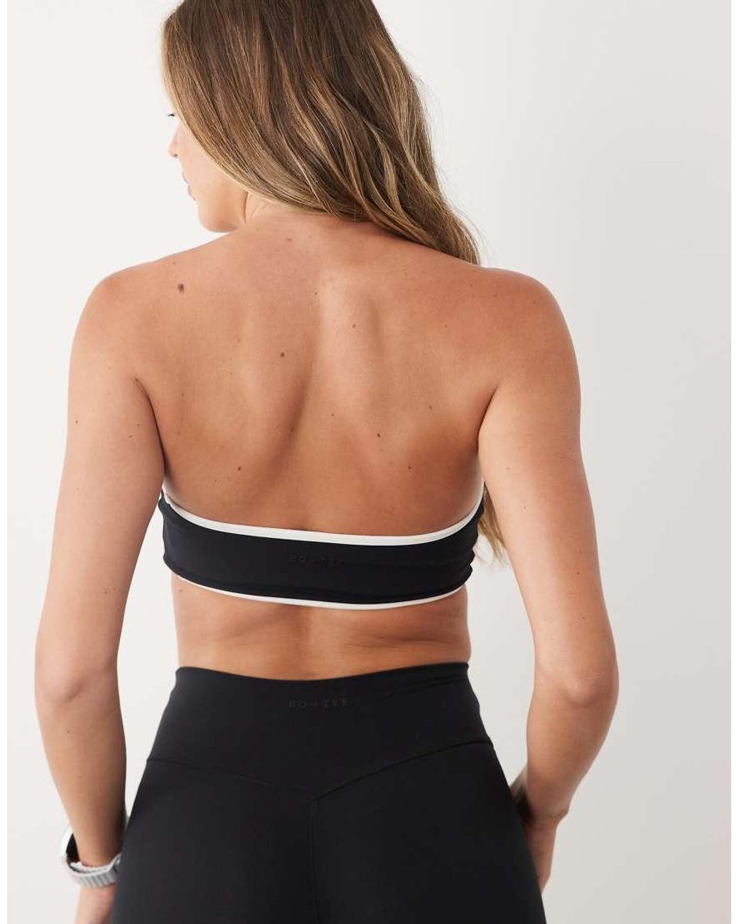 BO+TEE Black Soft Active Contrast Detail Bandeau Sports Bra