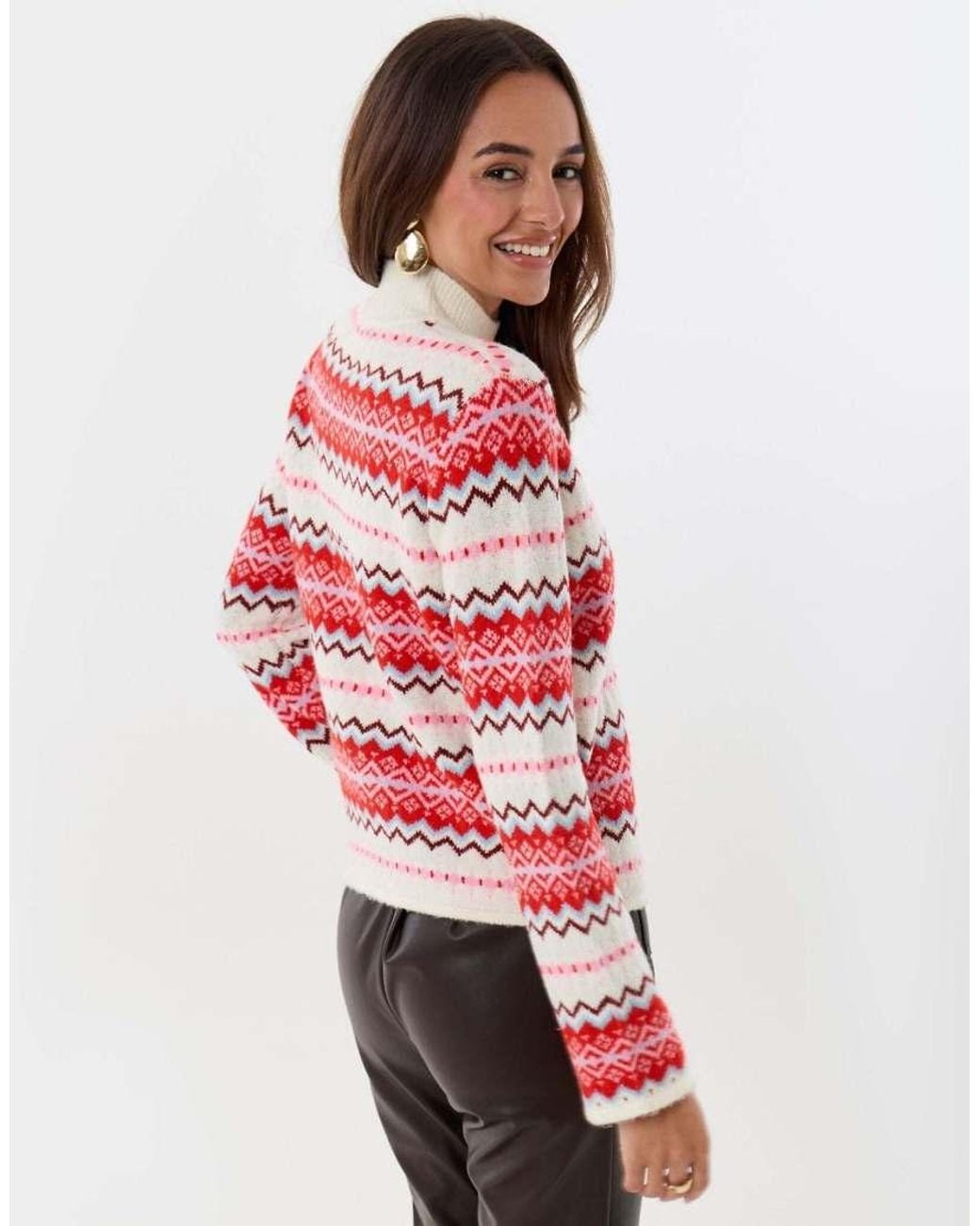 Threadbare Red Fairisle Funnel Neck Christmas Jumper