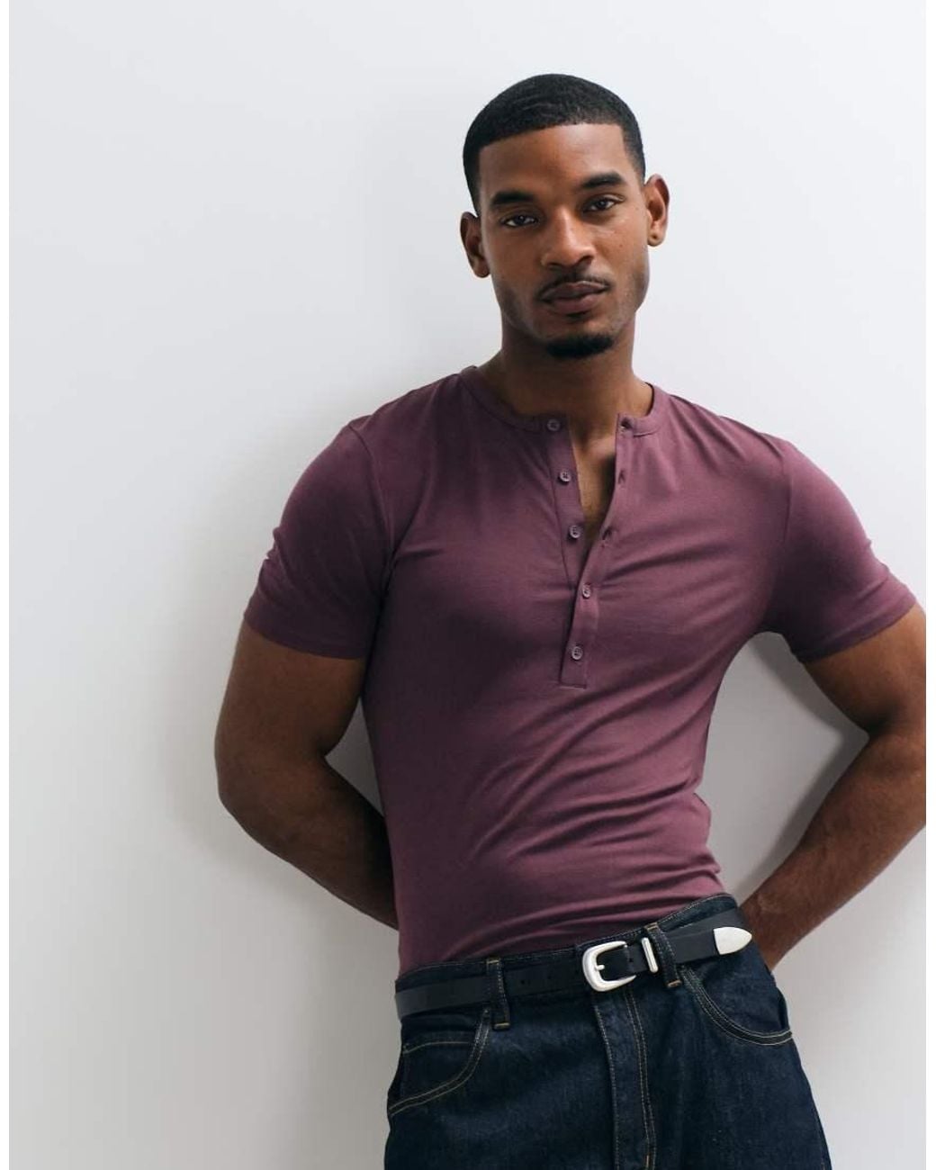 ASOS Purple Muscle Fit Henley T-Shirt for men
