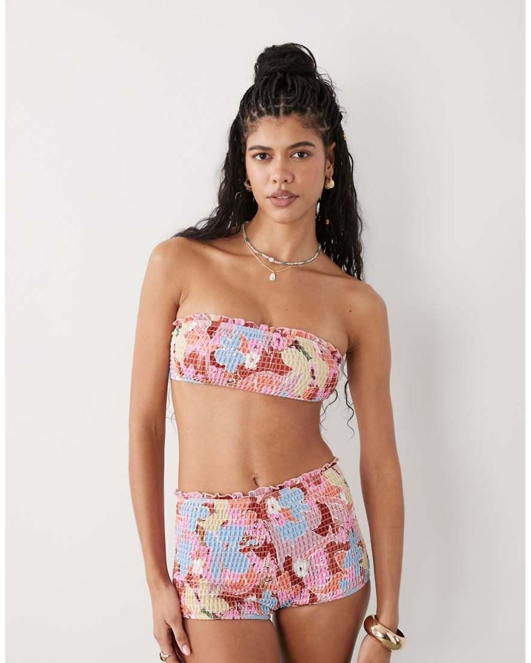 Reclaimed Vintage Multicolor Bandeau With Shirred Waist