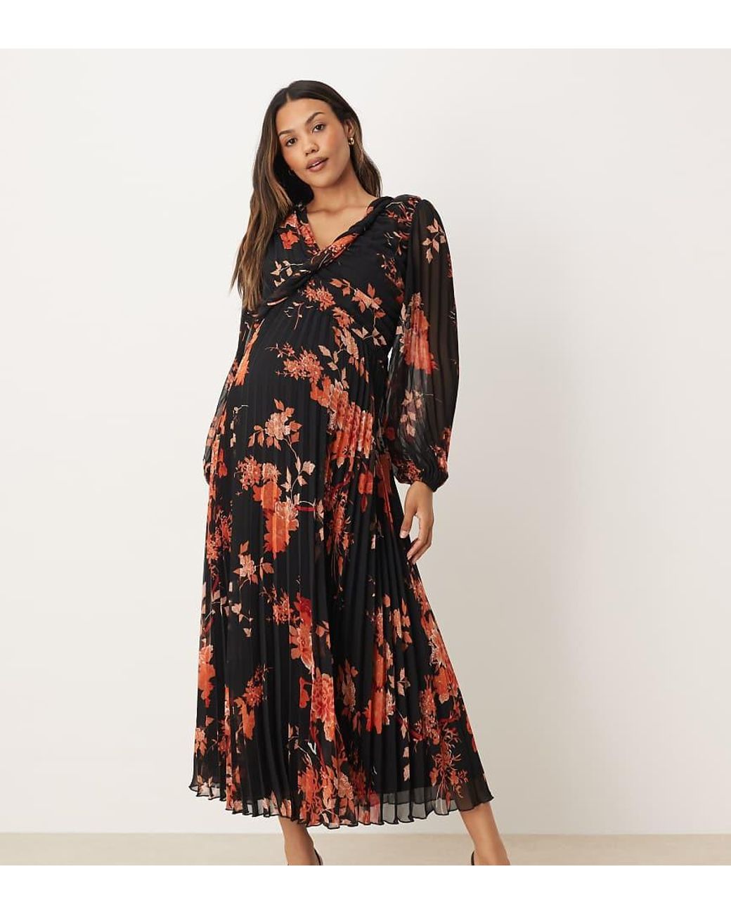 ASOS Multicolor Asos Design Maternity Wrap Pleated Midi Dress