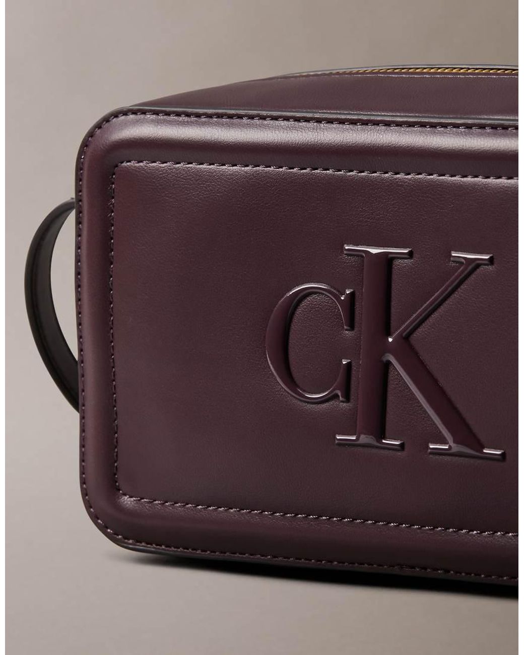 Calvin Klein Brown Bold Logo Camera Bag With Strap And Detail