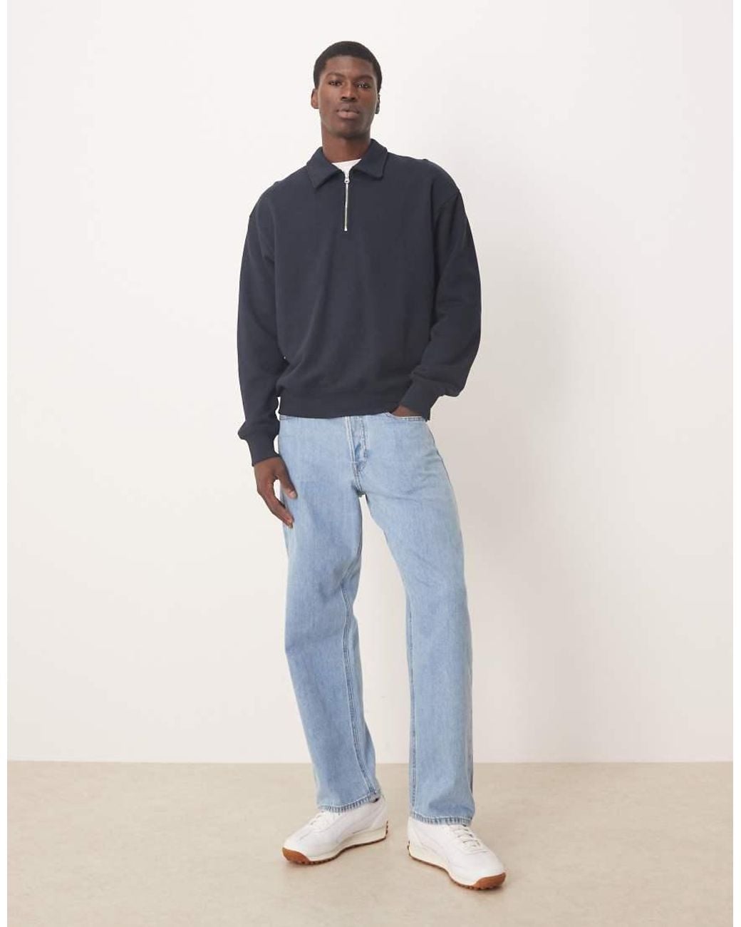 ARKET Blue Half Zip Lightweight Sweatshirt With Polo Collar for men