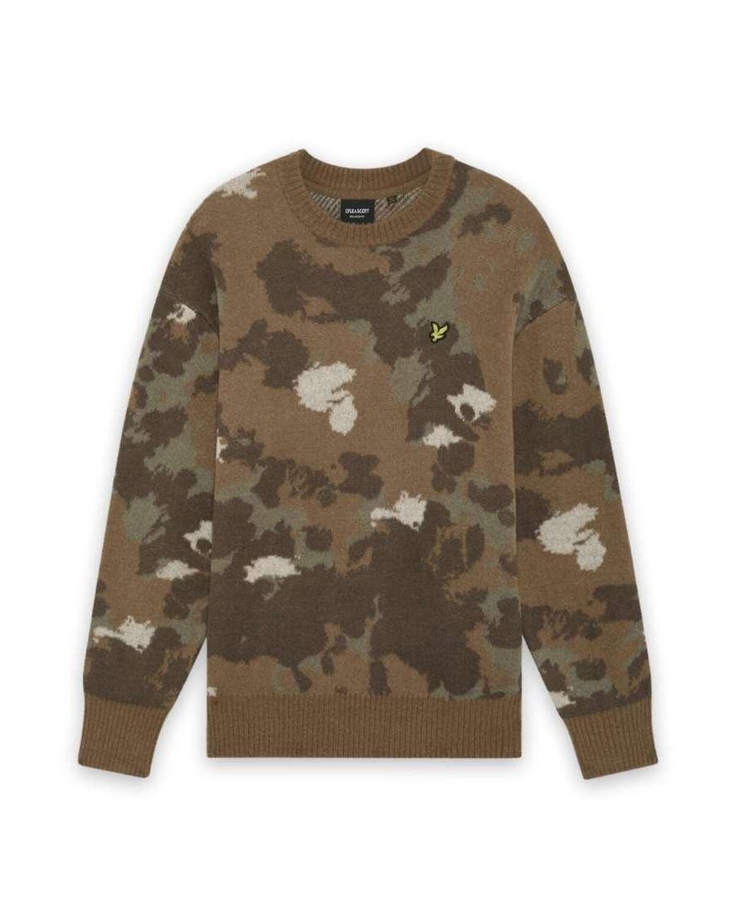 Lyle & Scott Green Mid Knits Animal Print Jacquard Jumper for men