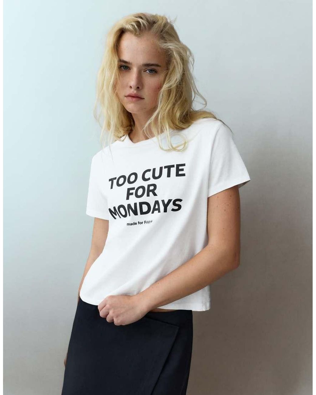 Pull&Bear Gray Text Graphic T-Shirt