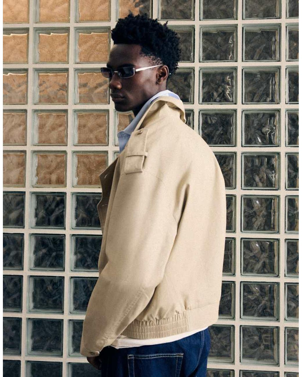 Bershka Natural Cropped Trench Jacket for men
