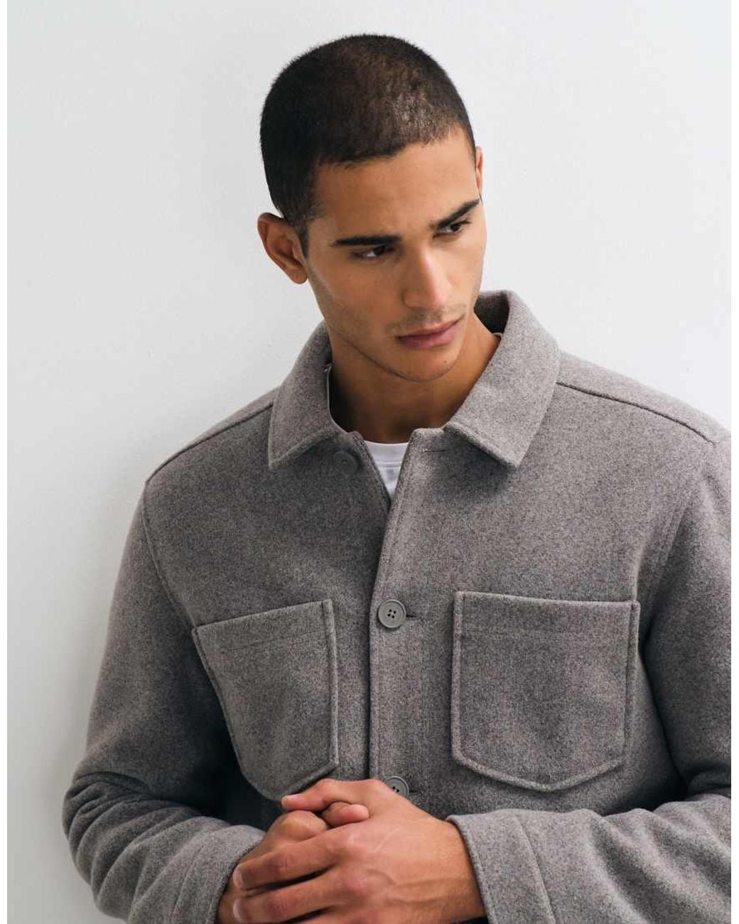 Threadbare Gray Faux Wool Collared Jacket With Patch Pockets for men