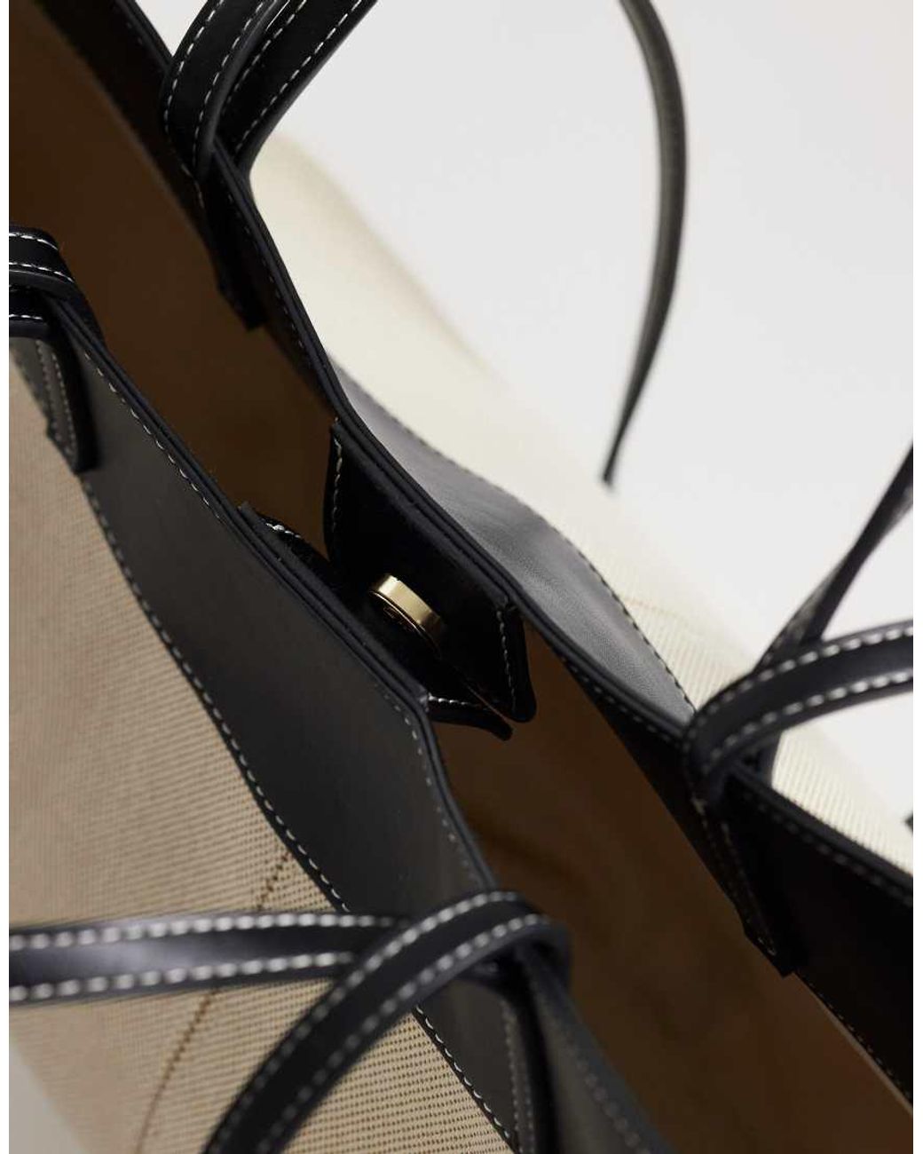 Gina Tricot White Canvas Tote Bag With Faux Leather Trim