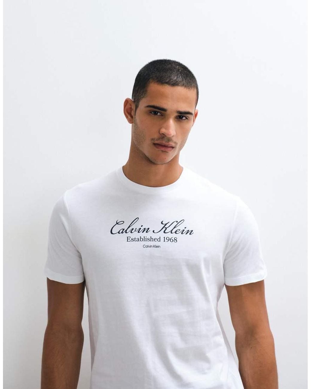 Calvin Klein White Script Graphic T-Shirt for men